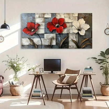 White Flowers Modern Floral Wall Art Canvas Office Home Room Framed 120x60cm