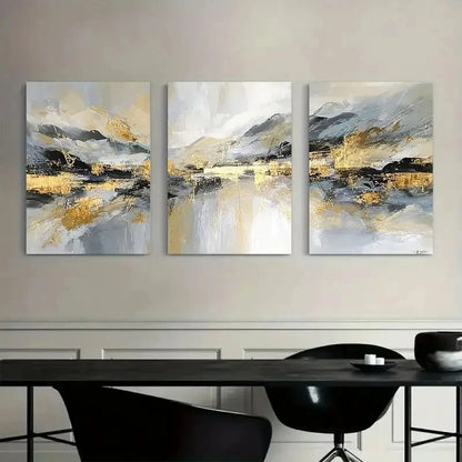 3pcs Golden And Silvery Accent Abstract Metal Print Ready to Hang Art