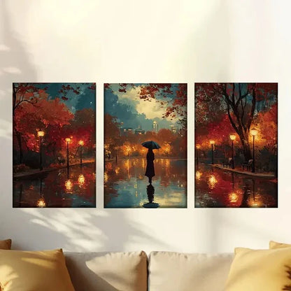 3pcs Vibrant Park Landscape Women and Umbrellas Wall Art Canvas Unframed - High Quality Print 100% Australian Made Wall Canvas