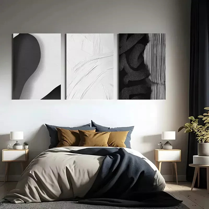 3pcs Black and White Abstract Canvas Framed 40x60cm - High Quality Print 100% Australian Made Wall Canvas Ready to Hang