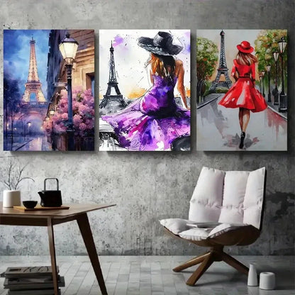 3pcs Trendy Eiffel Tower Paris Street Metal Print Ready to Hang Art