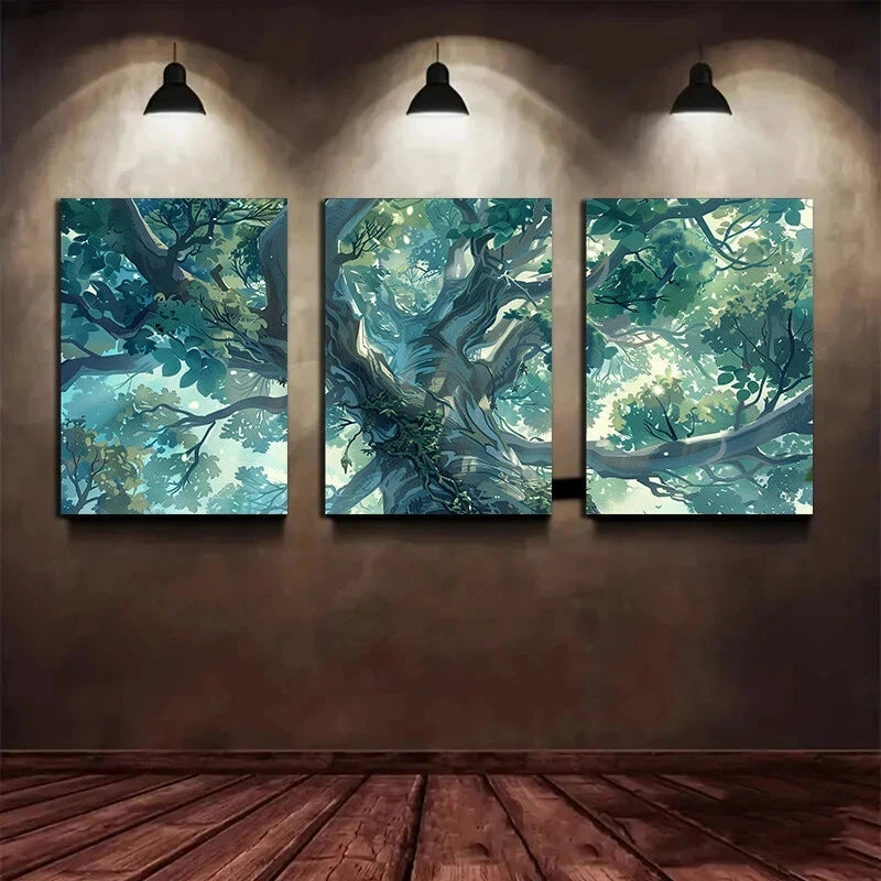 3pcs Abandoned Forest Center Big Tree Metal Print Ready to Hang Art