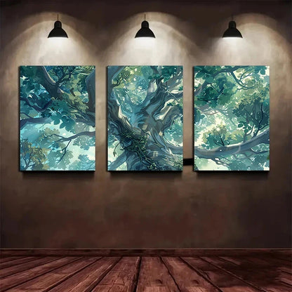 3pcs Abandoned Forest Center Big Tree Metal Print Ready to Hang Art
