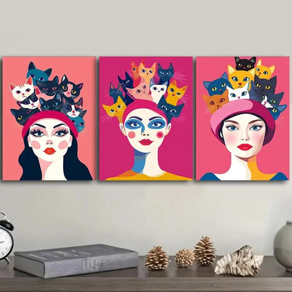 3pcs A Cat on the Head Art Painting Metal Print Ready to Hang Art