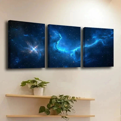 3pcs Galaxy Decor with Milky Way & Planets Wall Art Set Canvas Framed 40x60cm - High Quality Print 100% Australian Made Wall Canvas Ready to Hang
