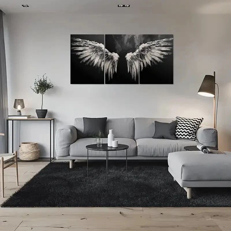 3pcs Black and White Angel Wings Metal Print Ready to Hang Art