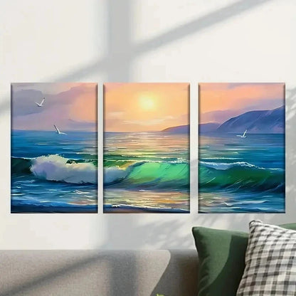 3pcs Vibrant Ocean Wave & Sunset Wall Art Set Canvas Framed 40x60cm - High Quality Print 100% Australian Made Wall Canvas Ready to Hang