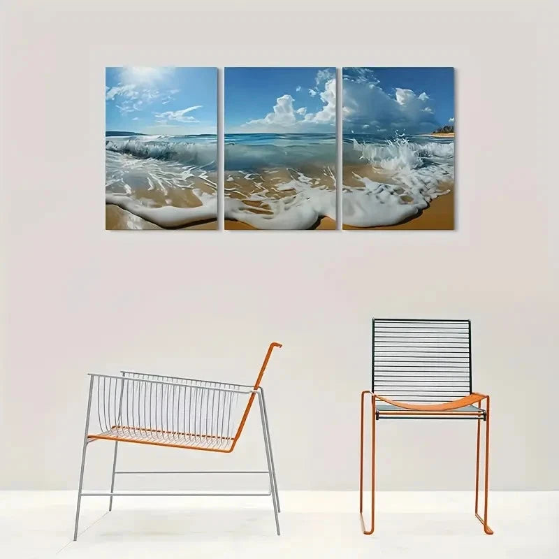 3pcs Beach Waves Ocean Scene Coastal Metal Print Ready to Hang Art