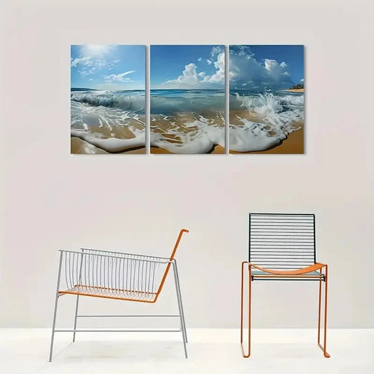 3pcs Beach Waves Ocean Scene Coastal Metal Print Ready to Hang Art