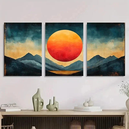 3pcs Geometric Sun Abstract Illustration Perfect Wall Art Set Canvas Framed 40x60cm - High Quality Print 100% Australian Made Wall Canvas Ready to Hang