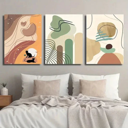 3pcs Animal Cat Illustration Stylish Wall Art Set Canvas Unframed - High Quality Print 100% Australian Made Wall Canvas
