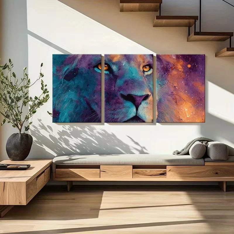 3pcs Abstract Lion Vibrant Colors Bold Design Wall Art Set Canvas Framed 60x90cm - High Quality Print 100% Australian Made Wall Canvas Ready to Hang
