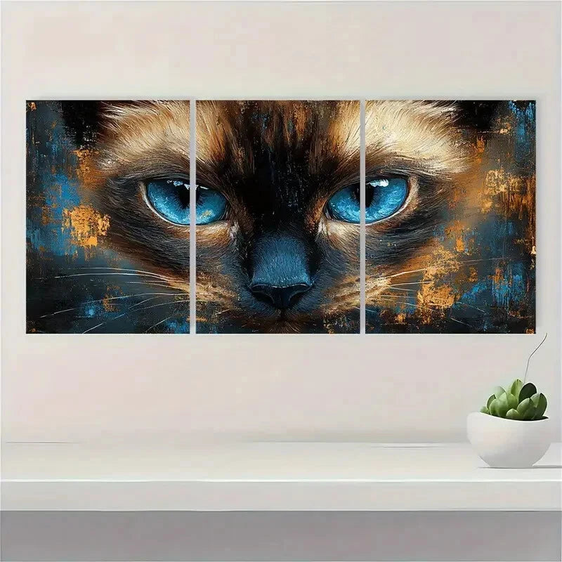 3pcs Blue Eyes Modern Impressionistic Metal Print Ready to Hang Art