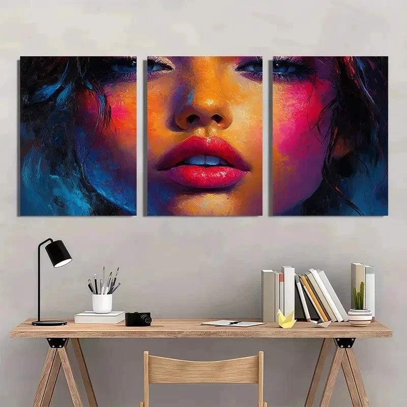 3pcs Textured Girl Face Abstract Perfect Wall Art Set Canvas Framed 40x60cm - High Quality Print 100% Australian Made Wall Canvas Ready to Hang