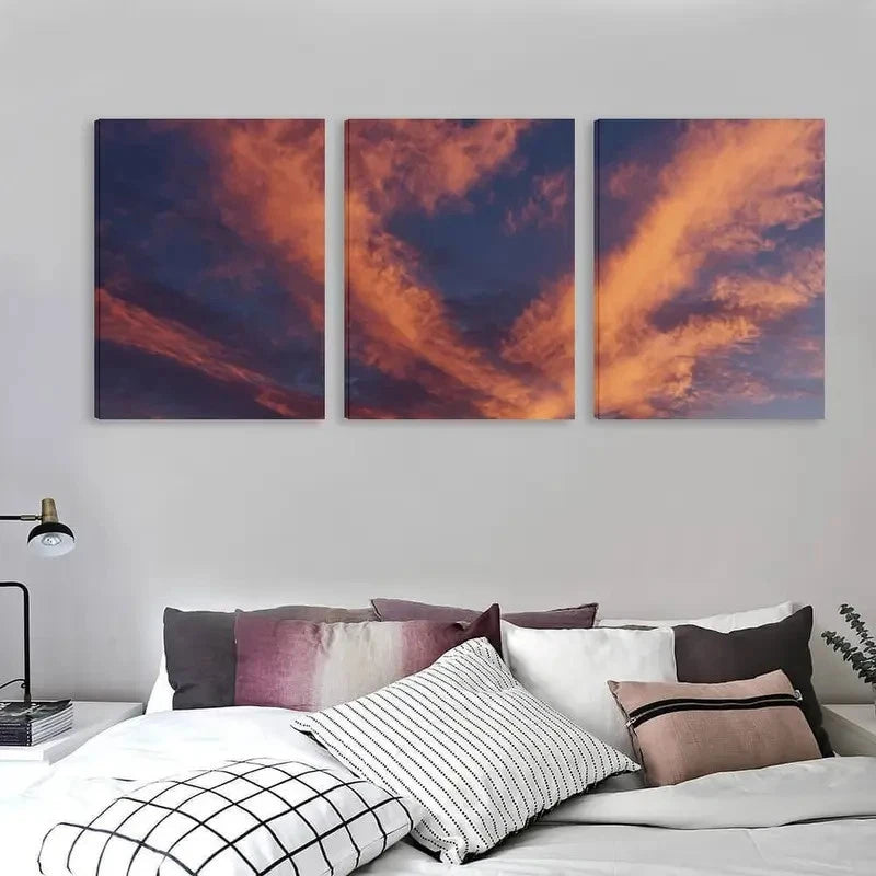 3pcs Sunset Sky in Orange Pink Purple Blue Hues Wall Art Set Canvas Framed 40x60cm - High Quality Print 100% Australian Made Wall Canvas Ready to Hang