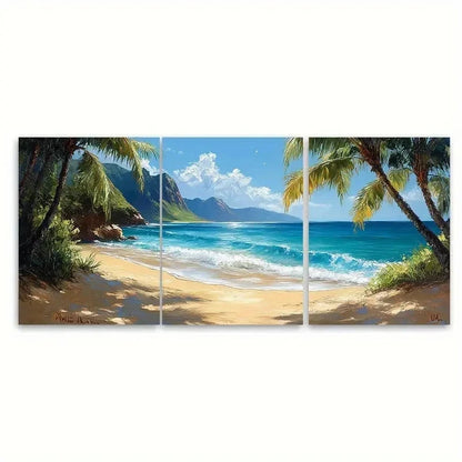 3pcs Hawaii Ke Kua Beach Original Art Seascape Wall Art Set Canvas Framed 60x90cm - High Quality Print 100% Australian Made Wall Canvas Ready to Hang