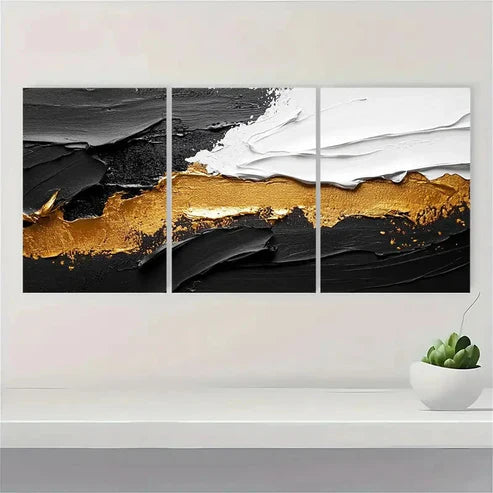 3pcs Black and White Abstract Texture SD Wall Art Set Canvas Unframed - High Quality Print 100% Australian Made Wall Canvas - Bella Home Decor