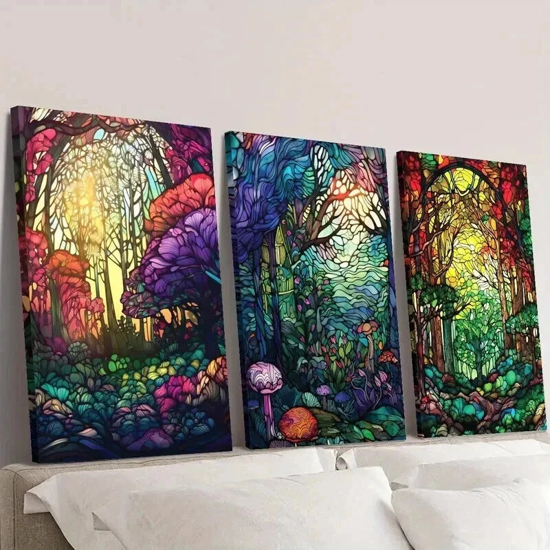 3pcs Colorful Fantasy Forest Decoration Wall Art Set Canvas Framed 40x60cm - High Quality Print 100% Australian Made Wall Canvas Ready to Hang