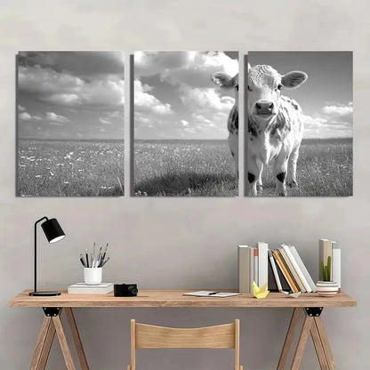 3pcs Black and White Country Style Cow Metal Print Ready to Hang Art