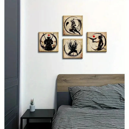 4pcs Japanese Samurai Canvas Wall Art Canvas Framed