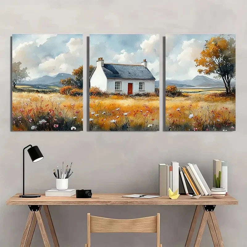 3pcs Countryside Mayo County Pastoral White House Metal Print Ready to Hang Art