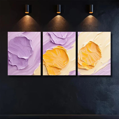 3pcs Summer Poppy Waves Lilac & Pastel Yellow Metal Print Ready to Hang Art