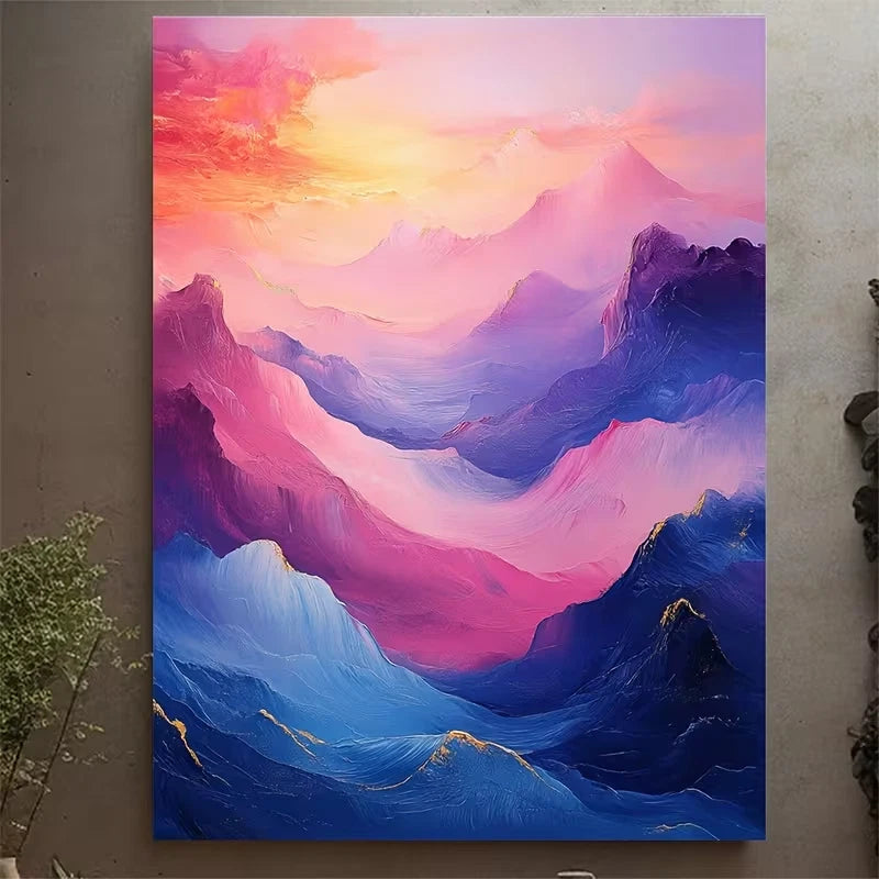 Abstract Soft Blue & Pink Fluid Wave Metal Print Ready to Hang