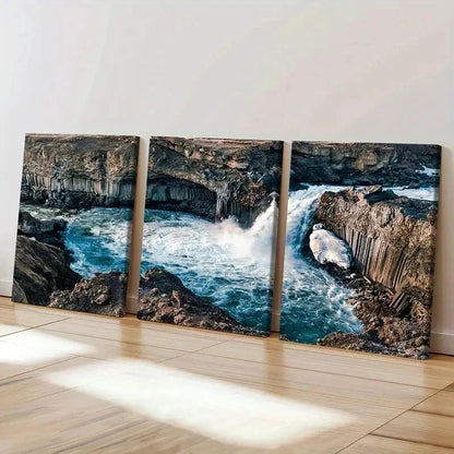 3pcs Canyon Mountains Waterfall Lake Modern Wall Art Set Canvas Framed 40x60cm - High Quality Print 100% Australian Made Wall Canvas Ready to Hang