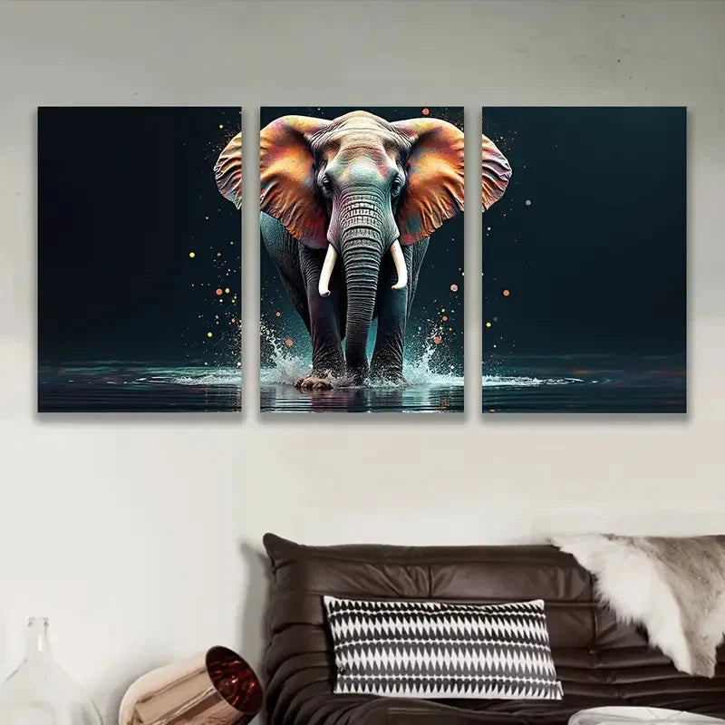 3pcs Colorful Elephants Splashing Wall Art Set Canvas Framed 40x60cm - High Quality Print 100% Australian Made Wall Canvas Ready to Hang