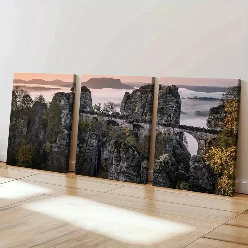 3pcs Boulder Mountain Peak Modern Wall Art Set Canvas Framed 40x60cm - High Quality Print 100% Australian Made Wall Canvas Ready to Hang