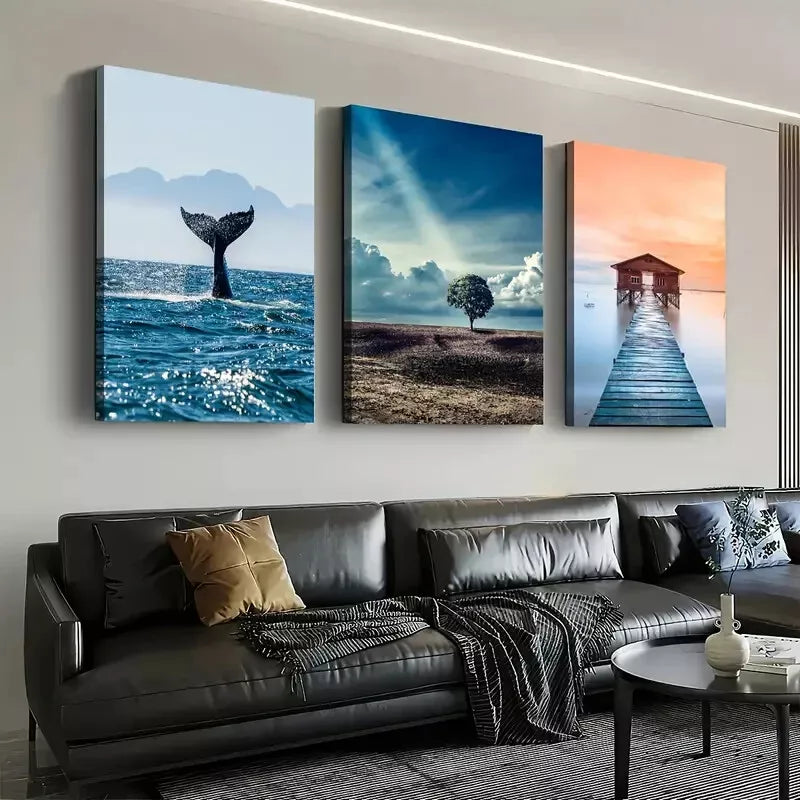 3pcs Modern Ocean Natural Scenery Wall Art Set Canvas Framed 50x70cm - High Quality Print 100% Australian Made Wall Canvas Ready to Hang - Bella Home Decor