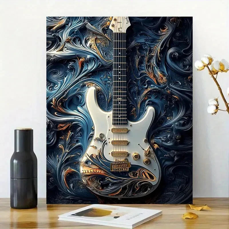 Guitar In The Style of Zbrush, Dark White And Light  40x60cm Metal Print Ready to Hang