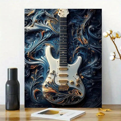 Guitar In The Style of Zbrush, Dark White And Light  40x60cm Metal Print Ready to Hang
