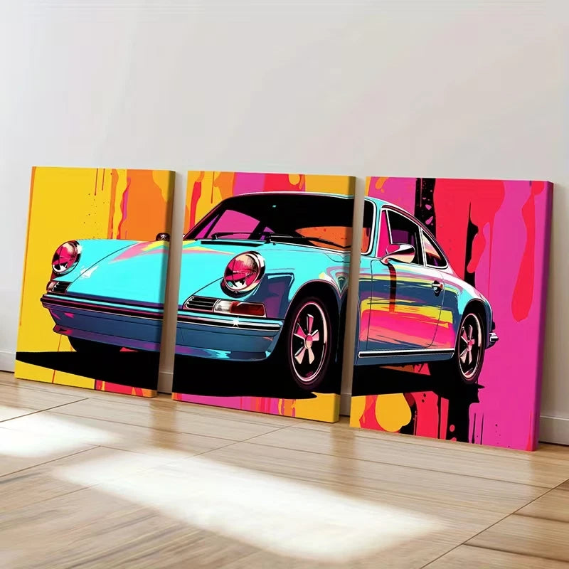 3pcs Classic Porsche 911 Abstract Vintage Wall Art Set Canvas Framed 50x70cm - High Quality Print 100% Australian Made Wall Canvas Ready to Hang