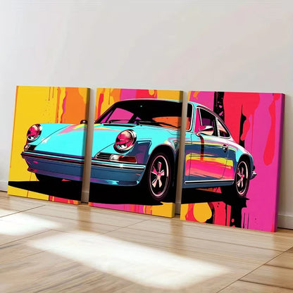 3pcs Classic Porsche 911 Abstract Vintage Wall Art Set Canvas Framed 50x70cm - High Quality Print 100% Australian Made Wall Canvas Ready to Hang
