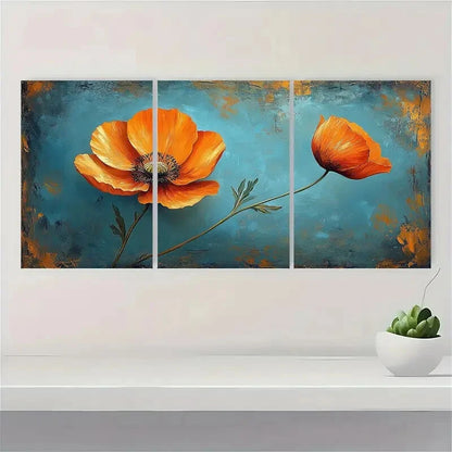 3pcs Wildflower Painting Vintage California Poppy Metal Print Ready to Hang Art