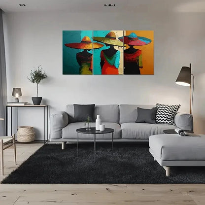 3pcs Women Hats Vibrant Teal Orange Yellow & Blue Metal Print Ready to Hang Art