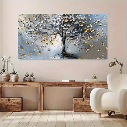 Golden Textured Tree Wall Art wall canvas office home room framed 120x60cm