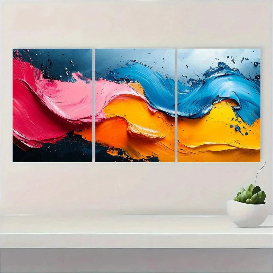 3pcs Abstract Oil Painting Colourful Metal Print Ready to Hang Art