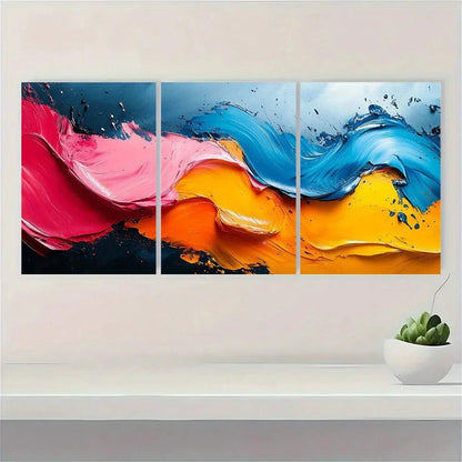 3pcs Abstract Oil Painting Colourful Metal Print Ready to Hang Art