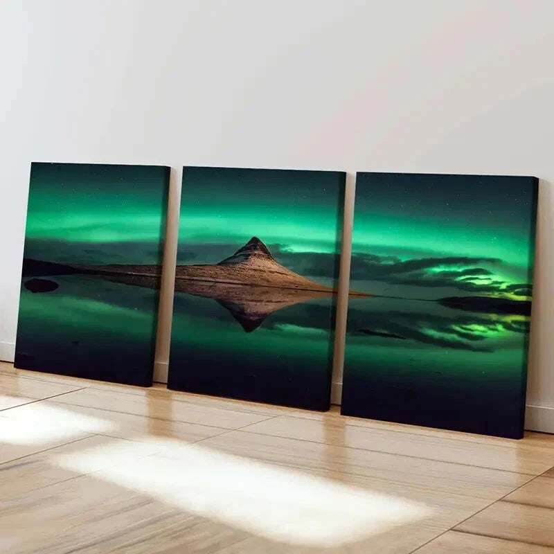 3pcs Nordic Aurora Nature Landscape Wall Art Set Canvas Framed 40x60cm - High Quality Print 100% Australian Made Wall Canvas Ready to Hang