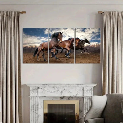 3pcs Horse Herd Running Modern Decoration Wall Art Set Canvas Framed 40x60cm - High Quality Print 100% Australian Made Wall Canvas Ready to Hang