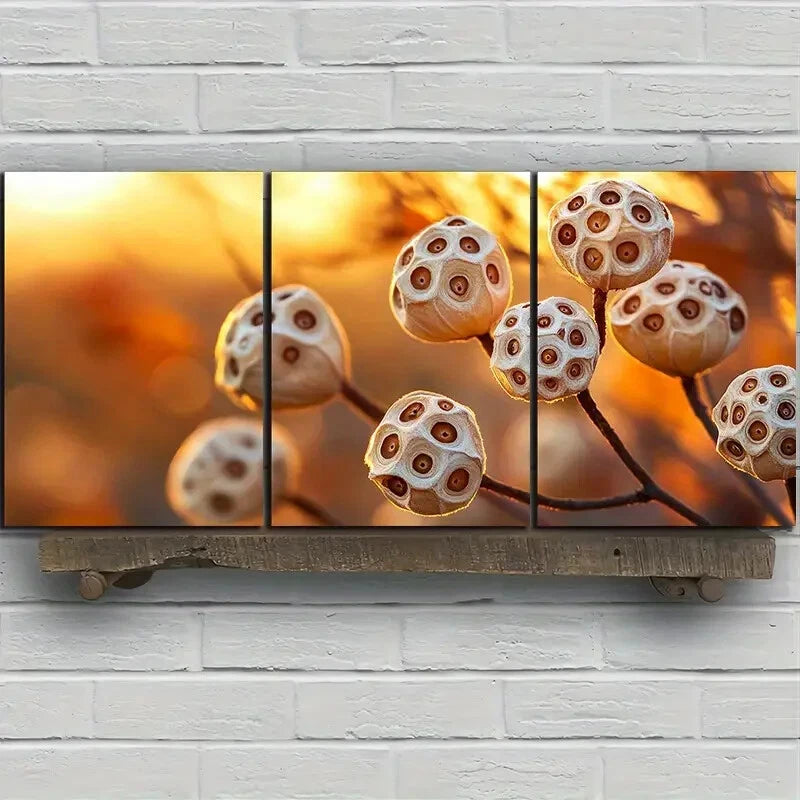 3pcs Fallen Leaves & Lotus Pods Metal Print Ready to Hang Art