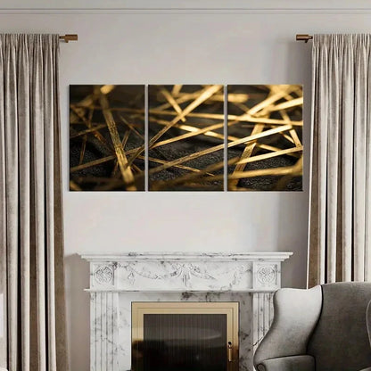 3pcs Golden Stripes Abstract Art Decor   Wall Art Set Canvas Framed 60x90cm - High Quality Print 100% Australian Made Wall Canvas Ready to Hang
