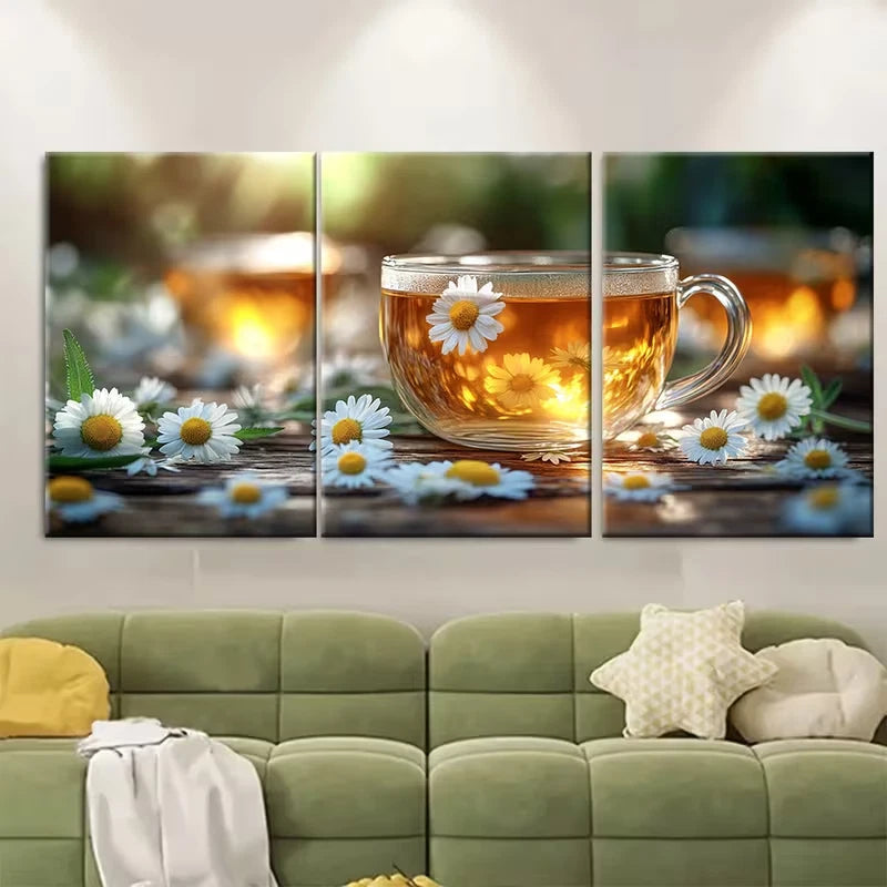 3pcs Natural Chamomile Daisy Tea Metal Print Ready to Hang Art