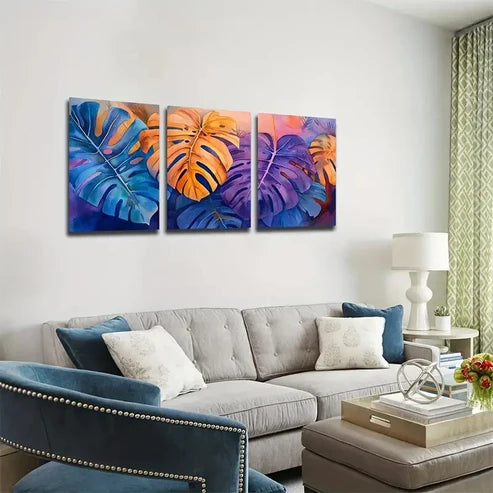3pcs Gorgeous Turtle Back Bamboo Leaf Wall Art Set Canvas Unframed - High Quality Print 100% Australian Made Wall Canvas