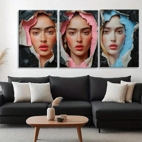 3pcs Elegant Female Faces Torn Paper Prefect Wall Art Canvas Unframed - High Quality Print 100% Australian Made Wall Canvas