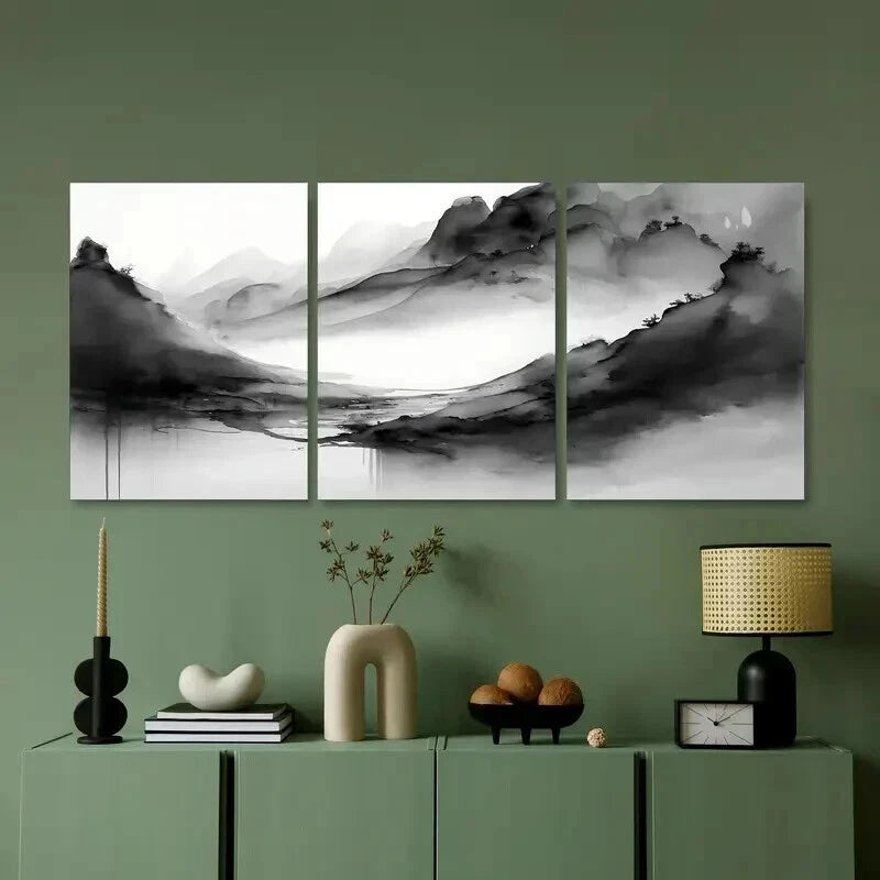 3pcs Minimalist Black & White Watercolor Wall Art Set Canvas Framed 40x60cm - High Quality Print 100% Australian Made Wall Canvas Ready to Hang