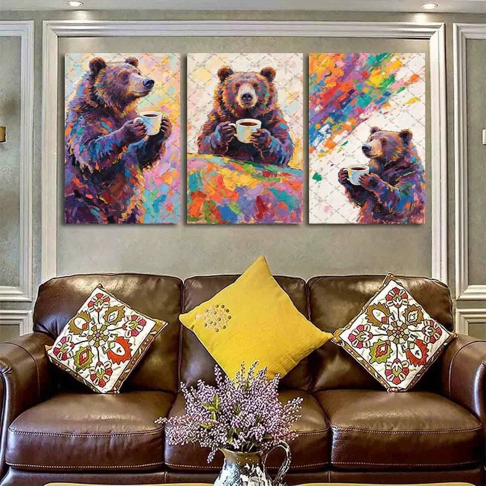 3pcs Colorful Bear Vibrant Abstract Animal Metal Print Ready to Hang Art