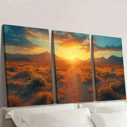 3pcs Cactus & Mountain Ranges Landscape Wall Art Set Canvas Framed 40x60cm - High Quality Print 100% Australian Made Wall Canvas Ready to Hang